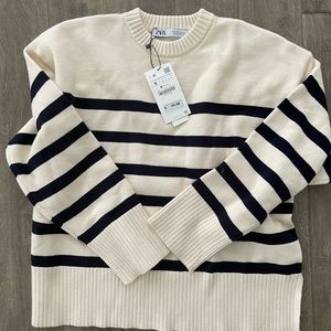 NWT Zara striped blue and ivory sweater